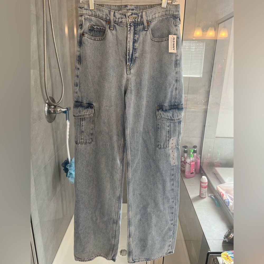 Old navy ski high wide leg cargo jeans 4 tall